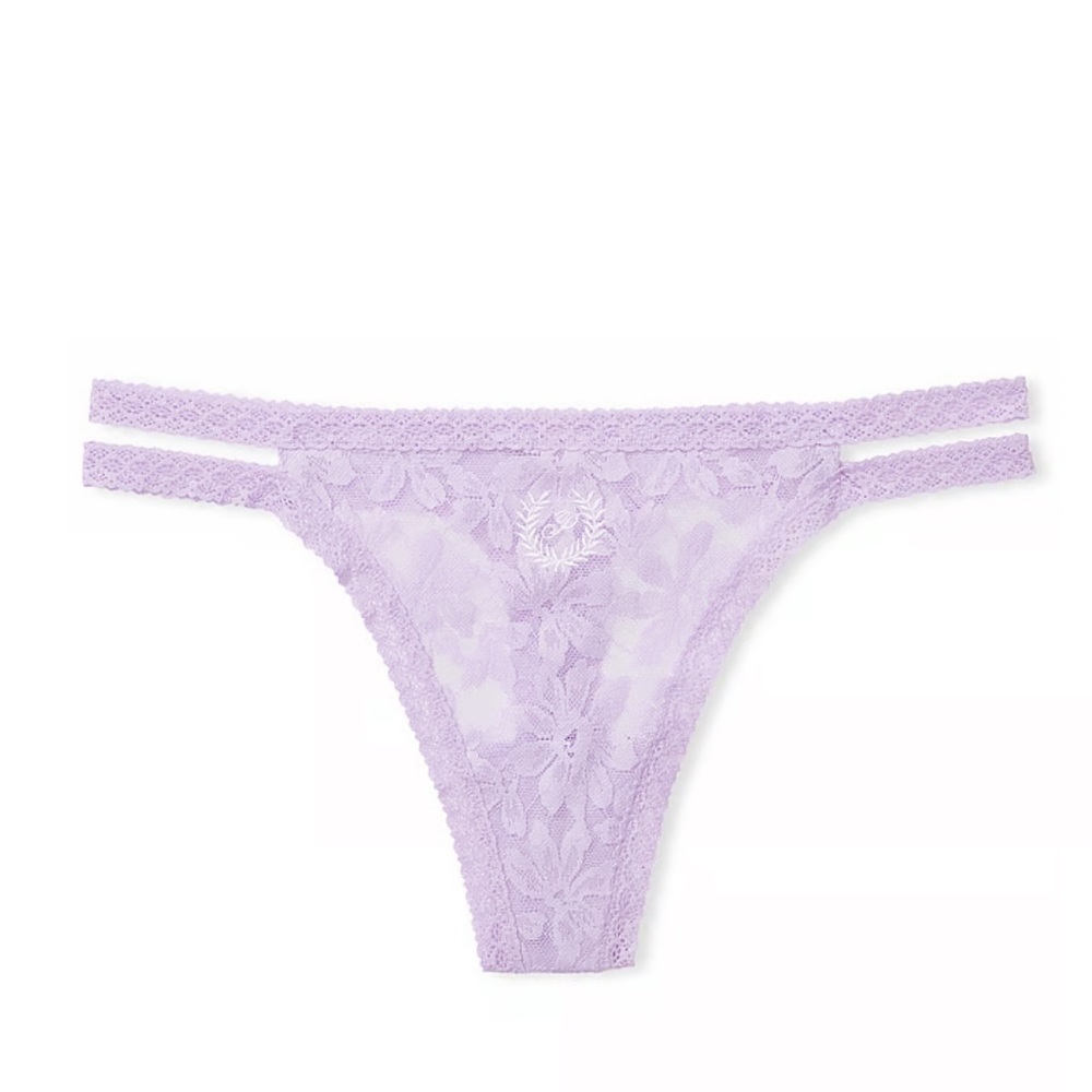 Victoria's Secret PINK Lace Strappy
Thong- Pastel Lilac Crest Graphic